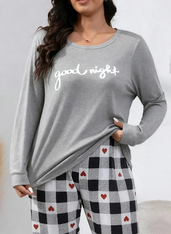 Take Two  Slogan Printed T-Shirt and Checked Pyjama Set for Women | Best Price UAE